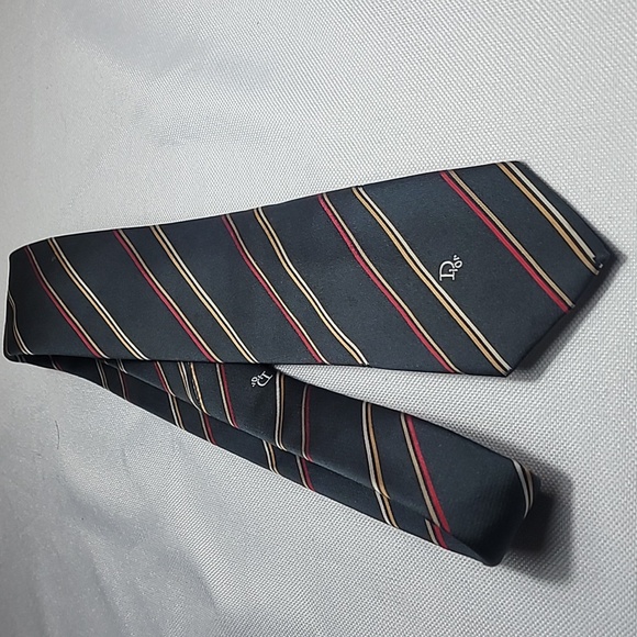 Christian Dior vintage black striped silk blend tie - Picture 1 of 2